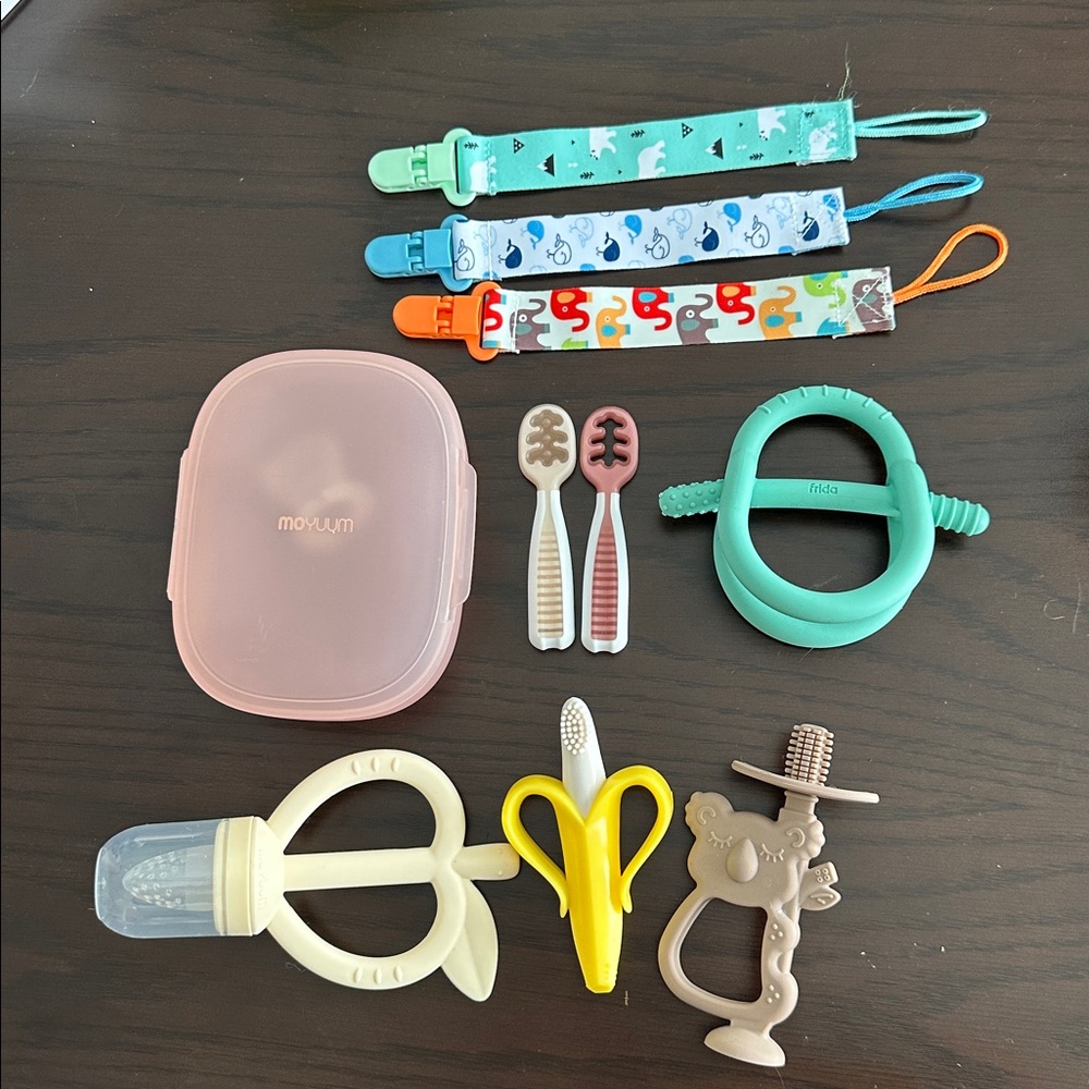 Baby Teething Toy Set with Case and Pacifier Clips